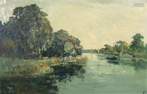 •AR Jack Cox (1914-2007), Norfolk River Scene, oil on board, signed lower right, 45 x 70cm