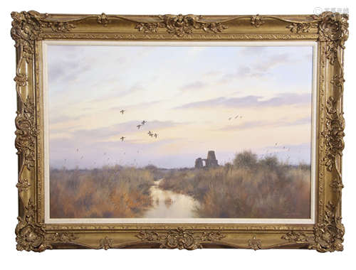 •AR Colin W Burns (born 1944), St Benet's Abbey, oil on canvas, signed lower right, 50 x 75cm