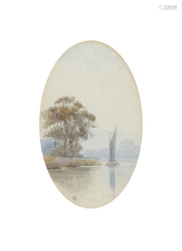 William Leslie Rackham (1864-1944), Broadland scenes, pair of miniature watercolours, both