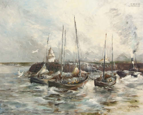 •AR Geoffrey Chatten (born 1938), Boats in harbour, oil on board, signed lower right, 60 x 75cm