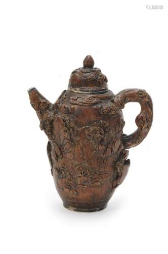 A rare Chinese aloeswood teapot and cover
