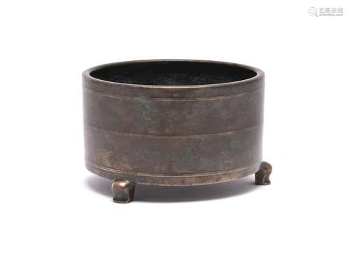 A Chinese tripod bronze censer