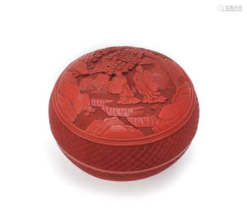 A Chinese cinnabar lacquer circular box and cover