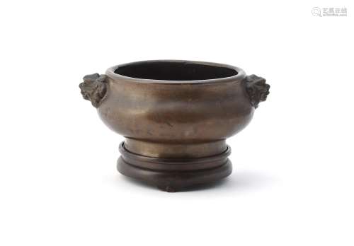 A Chinese bronze twin-handled censer