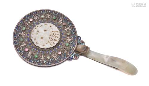 A Chinese silver filigree and enamel 'Shou' Mirror