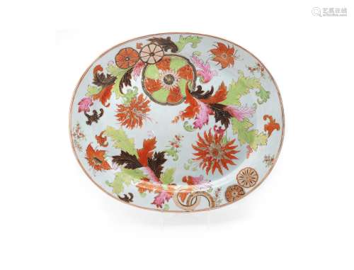 A large Chinese famille rose pseudo 'Tobacco leaf' serving dish