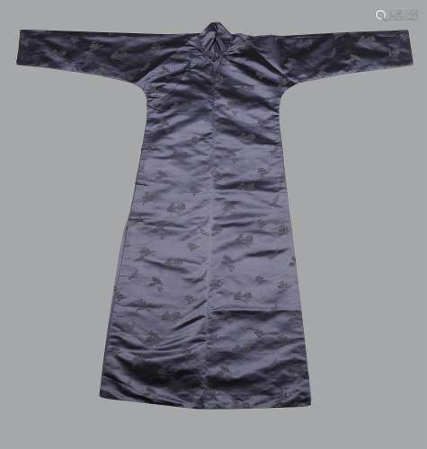 An Imperial Chinese heather-grey satin silk damask informal woman's long robe