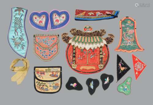A group of Chinese purses and accessories