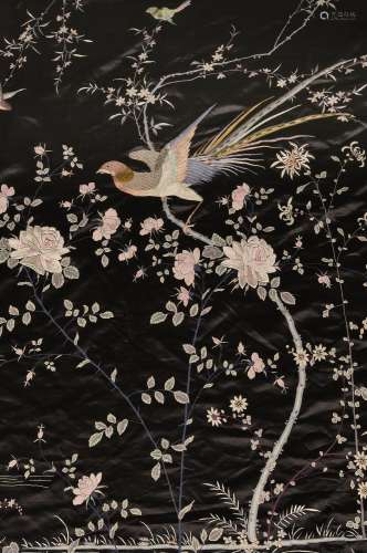 A large Chinese 'Chinoiserie' export silk bed cover