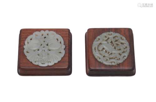 Two Chinese celadon jade pierced plaques