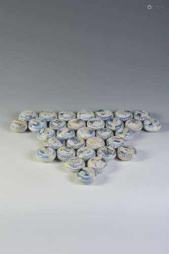 Thirty-two Ca Mau small blue and white cosmetic boxes and covers