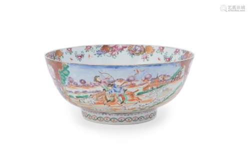 A Chinese export porcelain Mandarin palette punch bowl