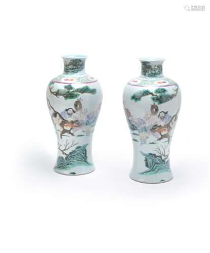 A pair of Chinese Famille Rose 'Taming the Tiger' vases