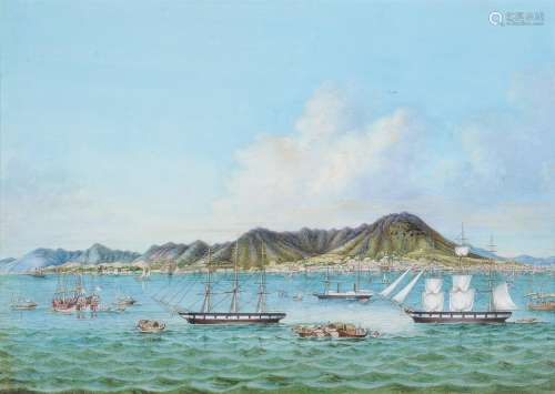 A Chinese gouache painting of the view of Hong Kong