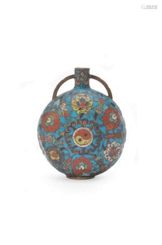 A small cloisonné enamel moon flask