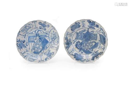 Two Chinese porcelain blue and white Kraak saucers