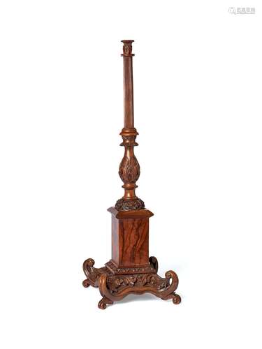 A stained hardwood table lamp base