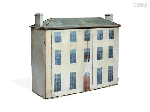 A painted wood doll's house