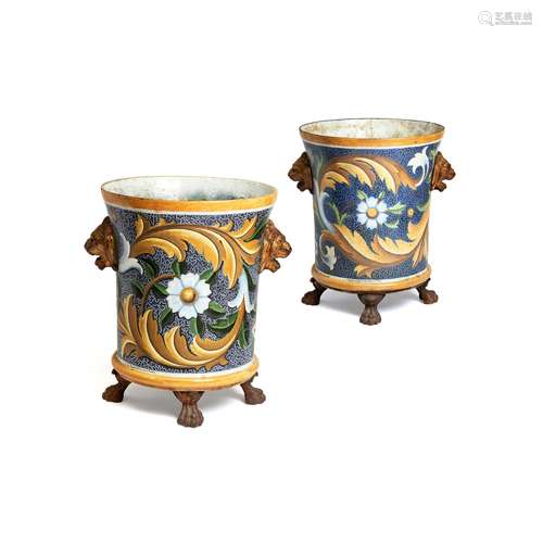 A pair of fine French enamelled cast iron jardinieres by E. Paris & Cie