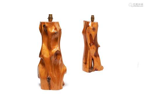 A companion pair of similar solid yew lamp bases