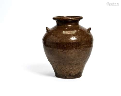 A provincial brown Chinese two handled pottery vase