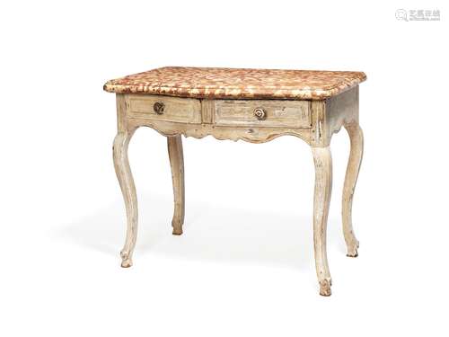 A French white painted and marble topped side table