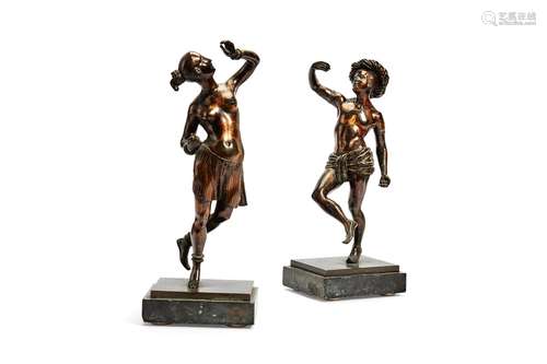 A pair of French patinated bronze models of Levantine dancers