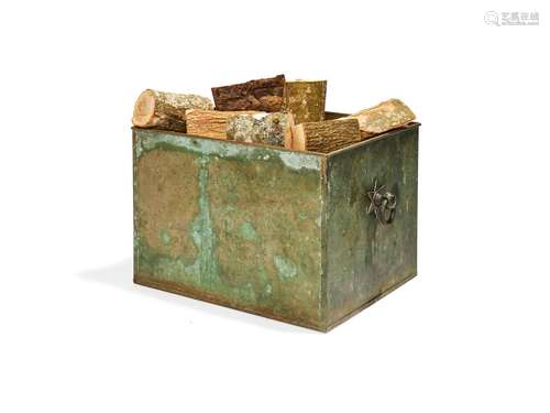 A verdigris sheet copper log bin