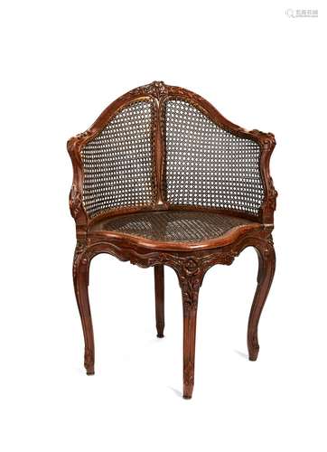 A French walnut corner chair or fauteuil de bureau