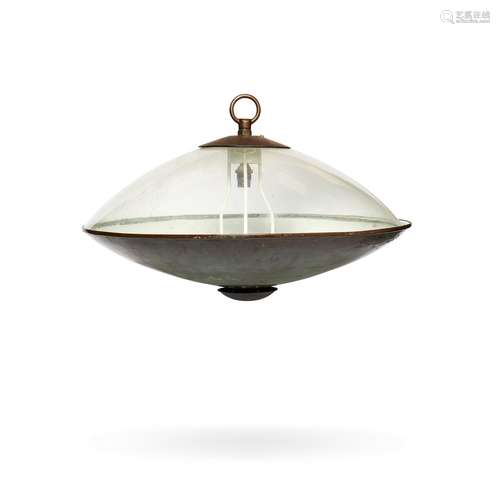 A copper and glazed ceiling light