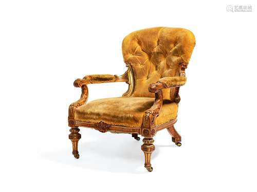 A Victorian satinwood, boxwood and parcel gilt armchair