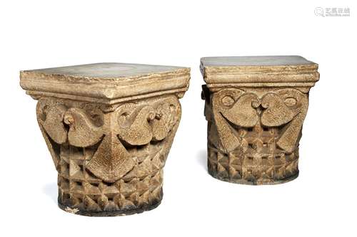 A pair of Continental, probably French, plaster models of column capitals