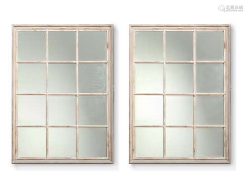 Pair of grey painted rectangular wall mirrors