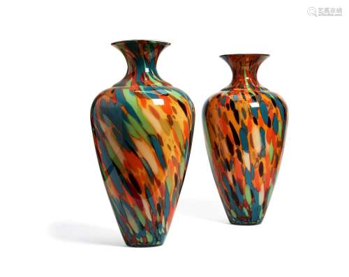 A large pair of multi-coloured Italian glass vases