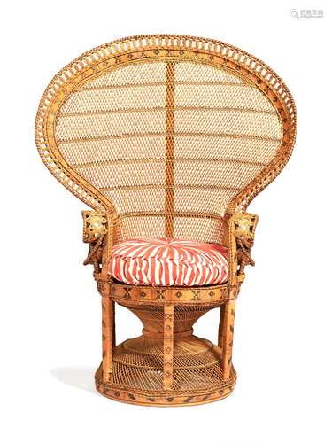 A wicker peacock chair