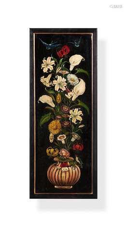 Three floral still life panels in 17th century style