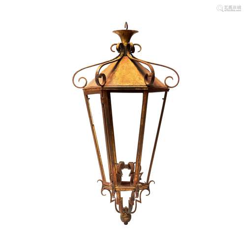 A French metal hexagonal hanging lantern