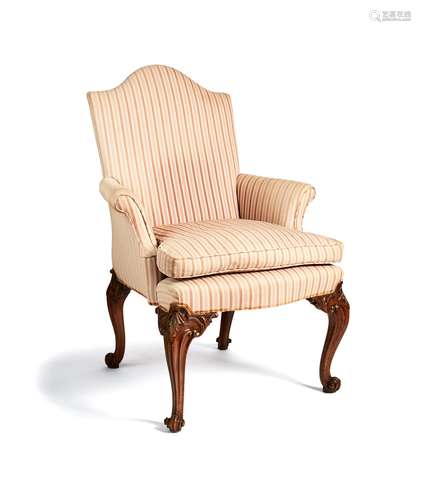 A mahogany and upholstered armchair