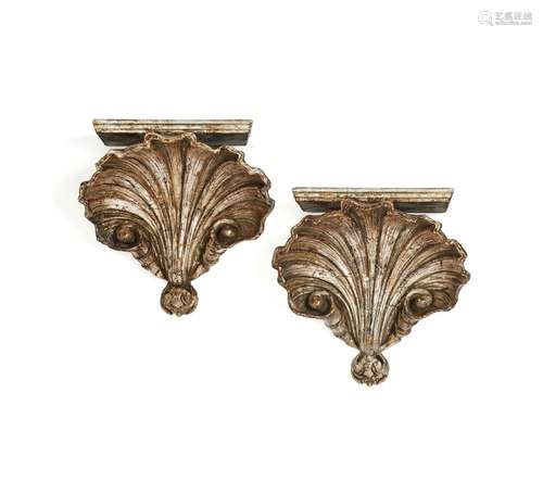 A pair of silvered wood wall brackets in late 18th century style