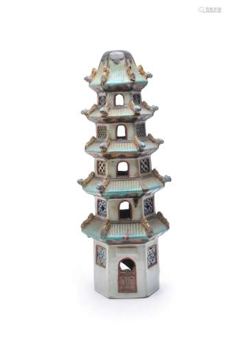A Chinese stoneware model of a pagoda