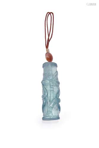 A Chinese aquamarine 'Bamboo' pendant