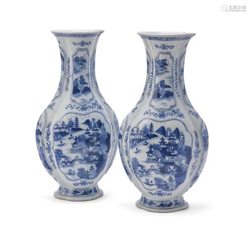 A pair of Chinese blue and white lobed vases