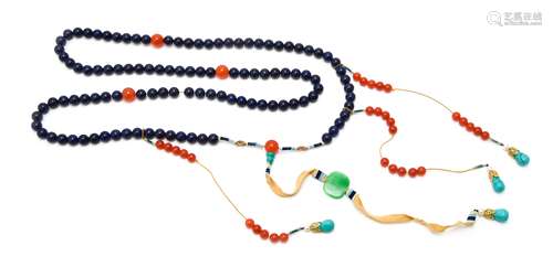 Three Chinese glass courts necklaces