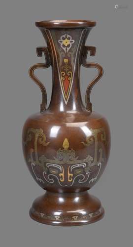 A Japanese Inlaid Bronze Vase