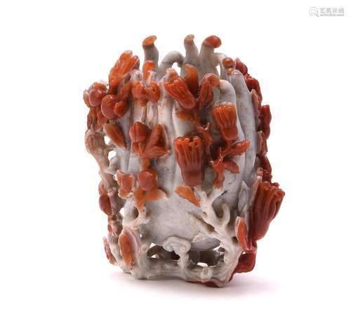 A Chinese Carnelian agate 'Longevity' vase