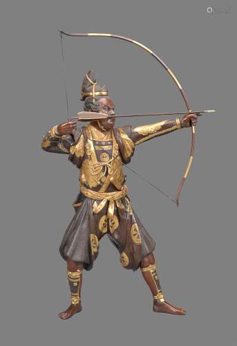 Hidemitsu: A Japanese Parcel Gilt Bronze Figure of an Archer