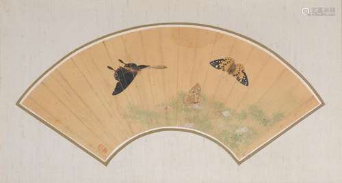 A Chinese framed fan painting