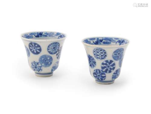 A pair of Chinese blue and white wine cups