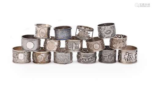 A collection of ten Chinese export silver napkin rings