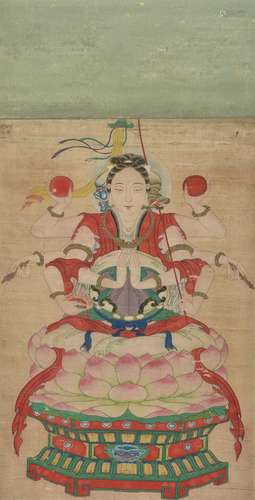 A Chinese painting of a seated buddha